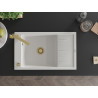 Mexen Elias granite sink 1-bowl with drainer and Rita kitchen faucet, white - 6511-20-670300-50