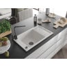 Mexen Elias 1-bowl granite sink with drainer and kitchen faucet Rita, white - 6511-20-670300-70