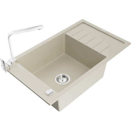 Mexen Elias granite sink single-bowl with drainer and Rita kitchen tap, beige - 6511-69-670300-00