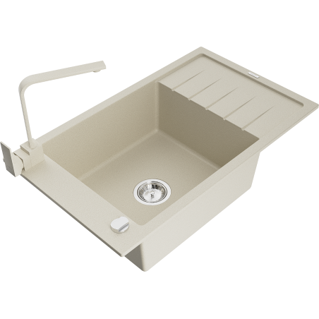 Mexen Elias 1-bowl granite sink with drainer and Rita kitchen tap, beige - 6511-69-670300-69