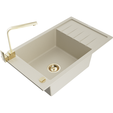Mexen Elias granite kitchen sink 1-bowl with drainer and kitchen faucet Rita, beige - 6511-69-670300-50