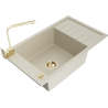 Mexen Elias granite kitchen sink 1-bowl with drainer and Rita kitchen faucet, beige - 6511-69-670300-50