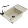 Mexen Elias 1-compartment granite sink with a drip tray and kitchen mixer tap Rita, Beige - 6511-69-670300-70