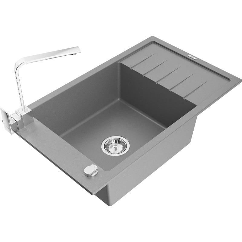 Mexen Elias granit kitchen sink 1-bowl with drainer and kitchen faucet Rita, gray - 6511-71-670300-00
