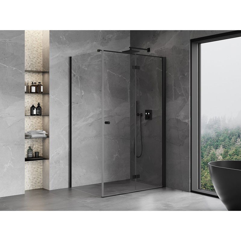 Mexen Mist-F right folding shower enclosure 75 x 100 cm, transparent, black - 8A6T-075-100-70-00-P
