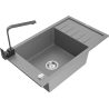 Mexen Elias 1-bowl granite sink with drainer and Rita kitchen faucet, gray - 6511-71-670300-70