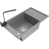 Mexen Elias 1-compartment granite sink with a drip tray and kitchen mixer tap Rita, Grey - 6511-71-670300-70