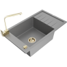 Mexen Elias 1-compartment granite sink with a drip tray and kitchen mixer tap Rita, Grey - 6511-71-670300-50
