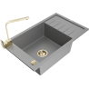 Mexen Elias granite kitchen sink 1-bowl with drainer and Rita kitchen faucet, gray - 6511-71-670300-50