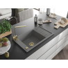 Mexen Elias granite kitchen sink 1-bowl with drainer and Rita kitchen faucet, gray - 6511-71-670300-50