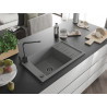 Mexen Elias granite kitchen sink 1-bowl with drainer and kitchen faucet Rita, gray - 6511-71-670300-70-B
