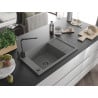 Mexen Elias granite sink 1-bowl with drainer and Rita kitchen faucet, gray - 6511-71-670300-70-B