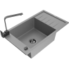 Mexen Elias 1-bowl granite sink with drainer and Rita kitchen tap, grey - 6511-71-670300-70-B