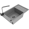 Mexen Elias 1-compartment granite sink with a drip tray and kitchen mixer tap Rita, Grey - 6511-71-670300-70-B