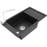 Mexen Elias granite sink single-bowl with drainer and kitchen faucet Rita, black/silver metallic - 6511-73-670300-00