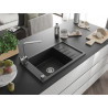 Mexen Elias granite sink single-bowl with drainer and kitchen faucet Rita, black/silver metallic - 6511-73-670300-00