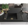 Mexen Elias granite sink 1-bowl with drainer and Rita kitchen tap, black/silver metallic - 6511-73-670300-50