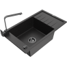 Mexen Elias 1-compartment granite sink with a drip tray and kitchen mixer tap Rita, Black/Silver metallic - 6511-73-670300-70-B
