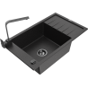Mexen Elias Granite sink with 1 bowl with drainer and kitchen tap Rita, black/silver metallic - 6511-73-670300-70-B