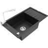 Mexen Elias granite kitchen sink 1-bowl with drainer and kitchen faucet Rita, black/silver metallic - 6511-73-670300-70