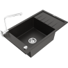 Mexen Elias 1-compartment granite sink with a drip tray and kitchen mixer tap Rita, Black/Gold metallic - 6511-75-670300-00