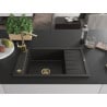 Mexen Elias granite sink 1-bowl with drainer and kitchen faucet Rita, black/gold metallic - 6511-75-670300-50