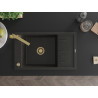 Mexen Elias granite sink 1-bowl with drainer and kitchen faucet Rita, black/gold metallic - 6511-75-670300-50