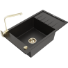 Mexen Elias 1-compartment granite sink with a drip tray and kitchen mixer tap Rita, Black/Gold metallic - 6511-75-670300-50