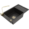 Mexen Elias granite sink 1-bowl with drainer and kitchen faucet Rita, black/gold metallic - 6511-75-670300-50
