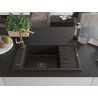 Mexen Elias 1-bowl granite sink with drainer and Rita kitchen tap, black/gold metallic - 6511-75-670300-50-B