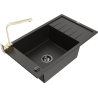 Mexen Elias 1-bowl granite sink with drainer and Rita kitchen tap, black/gold metallic - 6511-75-670300-50-B