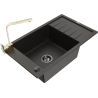 Mexen Elias 1-compartment granite sink with a drip tray and kitchen mixer tap Rita, Black/Gold metallic - 6511-75-670300-50-B