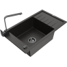 Mexen Elias 1-bowl granite sink with drainer and Rita kitchen tap, black/gold metallic - 6511-75-670300-70-B