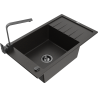 Mexen Elias granite kitchen sink 1-bowl with drainer and kitchen faucet Rita, black/golden metallic - 6511-75-670300-70-B