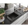 Mexen Elias granite kitchen sink 1-bowl with drainer and kitchen faucet Rita, black/golden metallic - 6511-75-670300-70-B