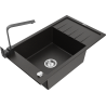 Mexen Elias granite single-bowl sink with drainer and kitchen faucet Rita, black/gold metallic - 6511-75-670300-70