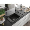 Mexen Elias granite sink 1-bowl with drainer and Rita kitchen faucet, black/gold metallic - 6511-75-670300-70
