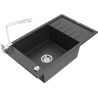 Mexen Elias 1-Bowl Granite Sink with Drainer and Rita Kitchen Tap, Black Speckled - 6511-76-670300-00