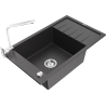 Mexen Elias granite sink 1-bowl with drainer and kitchen faucet Rita, speckled black - 6511-76-670300-00