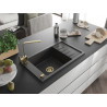 Mexen Elias granite sink single-bowl with drainer and kitchen faucet Rita, black speckled - 6511-76-670300-50