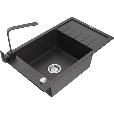 Mexen Elias granite sink 1-bowl with drainer and Rita kitchen tap, spotted black - 6511-76-670300-70