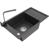 Mexen Elias granite kitchen sink 1-bowl with drainer and kitchen faucet Rita, black speckled - 6511-76-670300-70