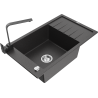 Mexen Elias granite kitchen sink 1-bowl with drainer and kitchen faucet Rita, speckled black - 6511-76-670300-70