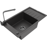 Mexen Elias granite kitchen sink 1-bowl with drainer and kitchen faucet Rita, black speckled - 6511-76-670300-70-B