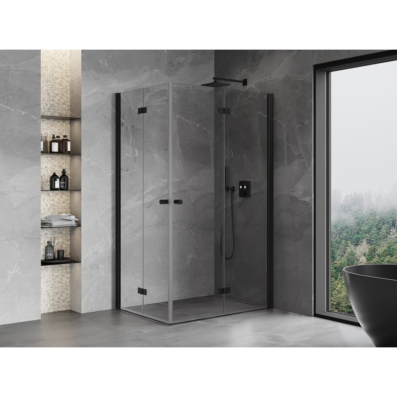 Mexen Mist-F Duo Folding Shower Enclosure Right 90 x 100 cm, Transparent, Black - 8A6-090L-100P-70-00