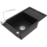 Mexen Elias granite kitchen sink 1-bowl with drainer and Rita kitchen tap, black - 6511-77-670300-00