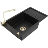 Mexen Elias granite sink 1-bowl with drainer and Rita kitchen tap, black - 6511-77-670300-50