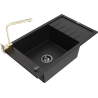 Mexen Elias 1-bowl granite sink with drainer and Rita kitchen tap, black - 6511-77-670300-50-B
