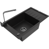 Mexen Elias 1-compartment granite sink with a drip tray and kitchen mixer tap Rita, Black - 6511-77-670300-70-B