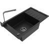 Mexen Elias granite sink 1-bowl with drainer and Rita kitchen tap, black - 6511-77-670300-70-B